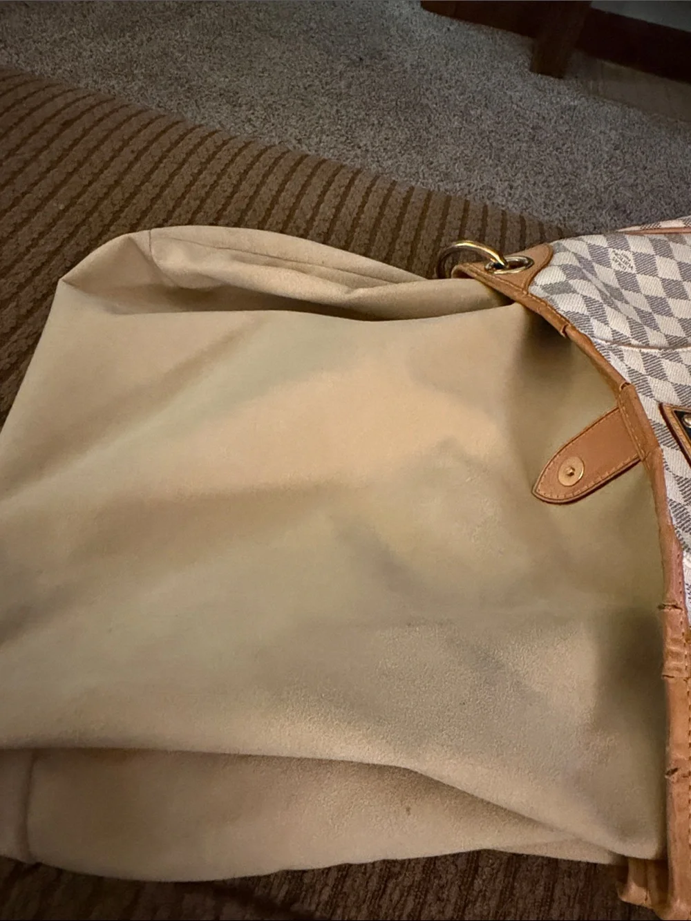 Louis Vuitton Damier Azur Galaria Canvas Shoulder Bag in White and Tan Leather